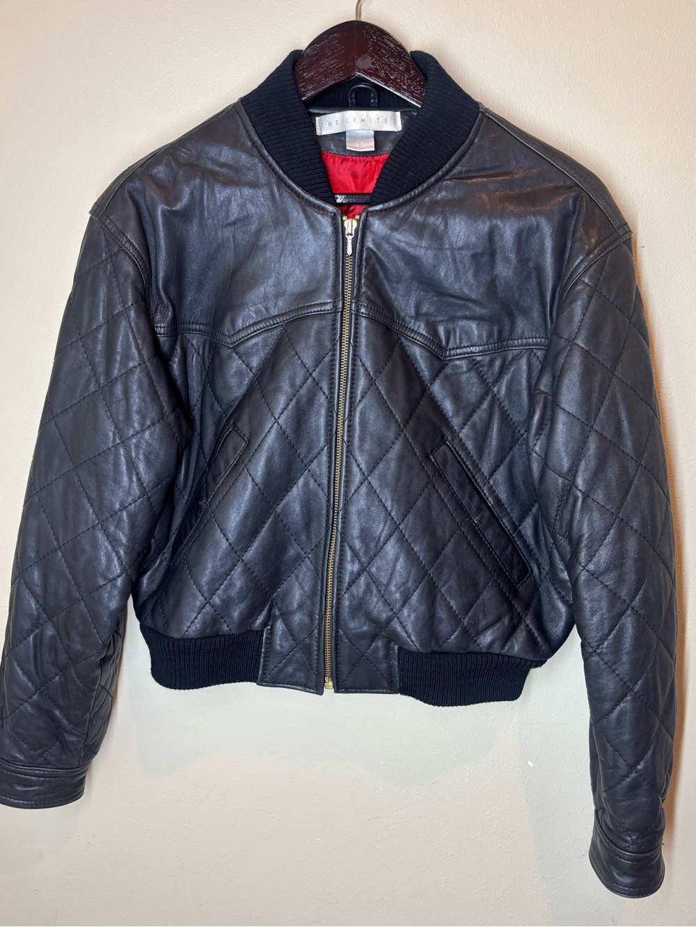 The Limited Leather Black Quilted Short Bomber Motos Jacket, medium